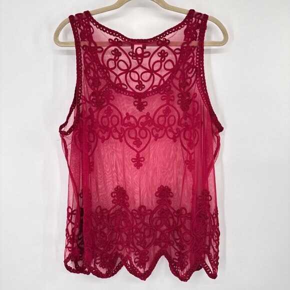 Torrid Red Sheer Embroidered Tank Top Size 2x plus sleeveless womens - Picture 10 of 13